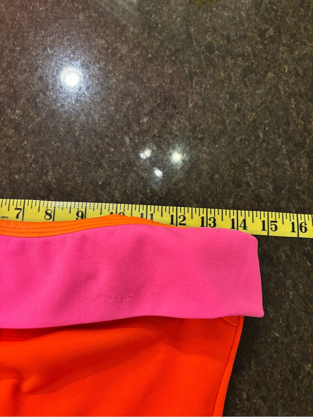 Strapless Orange Mini Dress with Pink Foldover Neckline by boutique brand Klesis - Picture 4 of 7